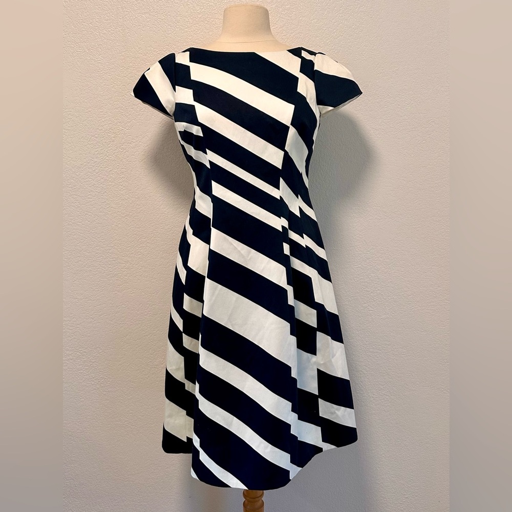Rickie Freeman for Teri Jon Classic Midi Dress - Blue and White Striped - Size 6